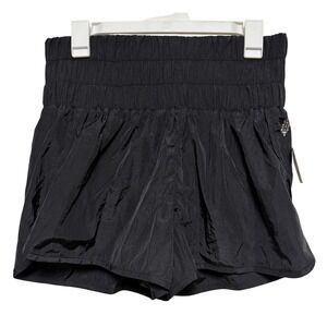 Free People Movement Black High Waisted Smocked Athletic Shorts Women's Size L
